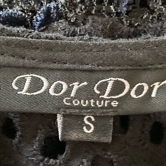 Dor Dor Couture Black Eyelet Blue Velvet Mesh Babydoll Top SM Whimsygoth Fairy - Picture 8 of 10